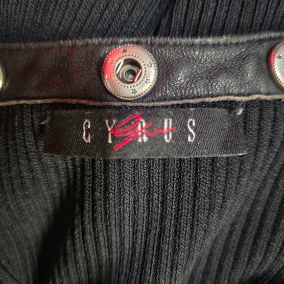 Y2K Black Ribbed Sweater Silver Snap Buttons Leather Trim Size S Gothic Vampy - Picture 11 of 13